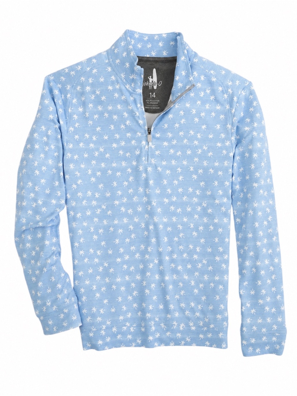 Johnnie-O Kids Boys Performance Quarter Zip Sun Shirt Blue Palm Print Size 14